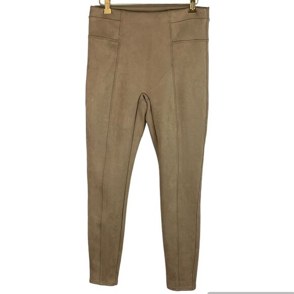 NWOT Spanx women’s light brown pull on stretchy faux suede legging size medium - Picture 1 of 8